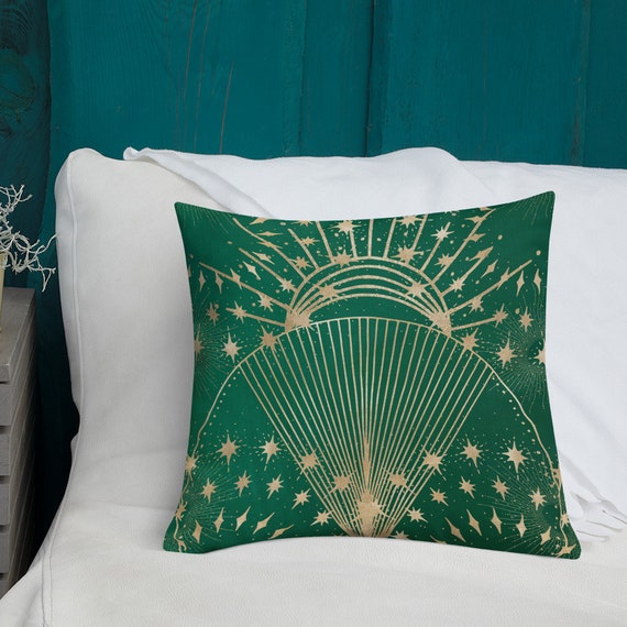Celestial Spiritual Throw Decorative Premium Pillow Green