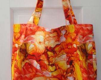 Tote Bag, Reusable Bag, Cotton, Orange Shades Watercolor Print