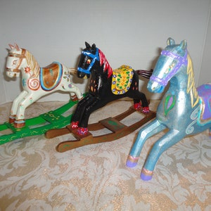 Carved Wooden Horses with Acrylic Folk Art Painting
