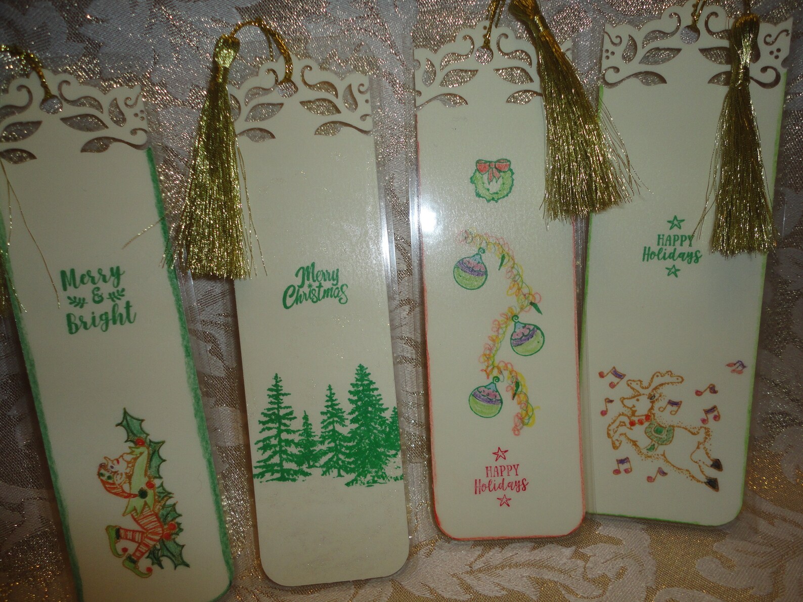 Set of 4 Christmas Theme Bookmarks LaminatedWatercolor Etsy
