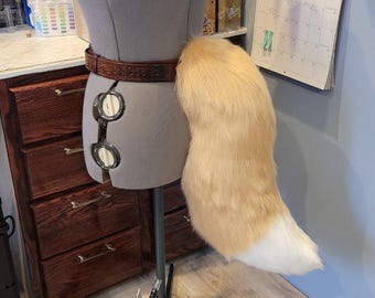 2 Color Canine Furry Fursuit Tail, Blond and white