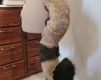 Grey Tabby Feline Cat Tail Furry Fursuit Cosplay Faux Fur