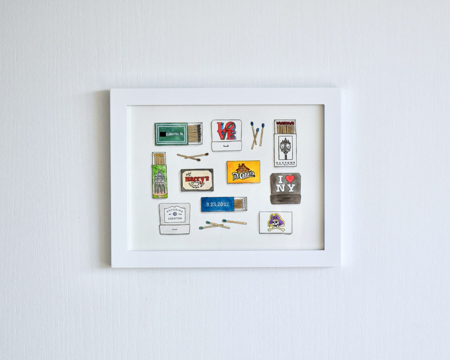 Custom Matchbook Hand-Painted Watercolor Illustrations