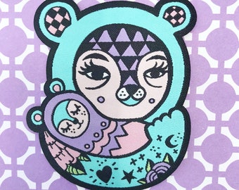 Mama Bear Tattoo Patch Mum Iron On New Mom Accessory Cute Cool Flair Embroidery Alternative Mother Weird Turquoise Mama Bear Tattoo Patch Mum Iron On New Mom Accessory Cute Cool Flair Embroidery Alternative Mother Weird Turquoise