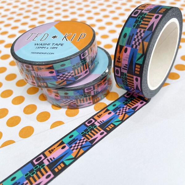 Patterned Washi Tape, Colourful Shapes Unique Decorative Paper Masking, Scrapbooking Accessory, Bullet Journal, Abstract, Original Design