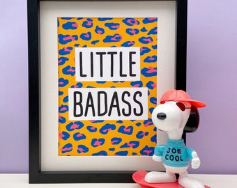 Little Badass Orange Or Blue Leopard Print Wall Art Poster Print, A3 Or A4, Nursery Art