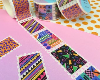 Stamp Washi Tape, Bright Colourful Shapes Unique Decorative Paper Masking, Scrapbooking Accessory, Bullet Journal, Abstract, Original Design