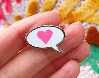 Pink Heart Love Hard Enamel Speech Bubble Pin