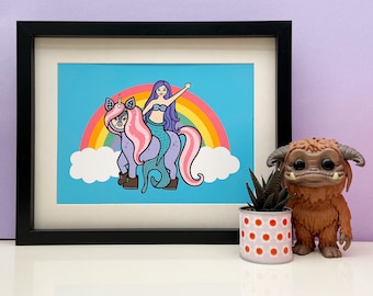 Rainbow Unicorn Mermaid Print, A3 A4 Poster Colourful Wall Art For A Child's Bedroom Or Nursery