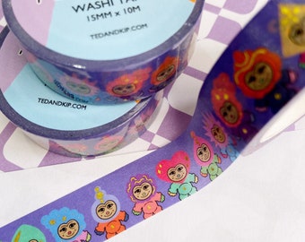 Cute Monster Washi Tape, GOLD FOIL Illustrated Unique Decorative Paper Masking Tape, Scrapbooking Accessory, Bullet Journal, Whimsical