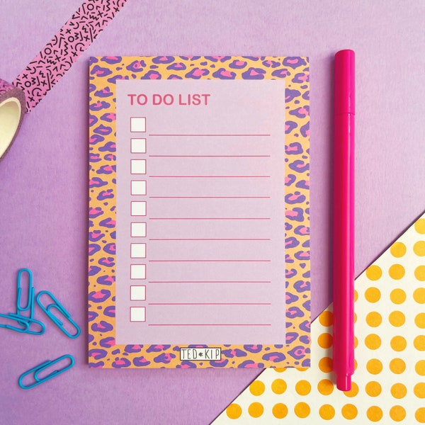 Notepad - Leopard Print A6 To Do List, Animal Print Bright, Planner Organiser Daily Weekly