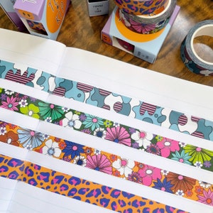 Floral Washi Tape, Flower Retro Illustrated Stationery Paper Masking Tape, Bullet Journal, Seventies, Wedding Nature Inspired Wild image 6
