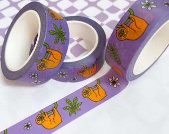 Sloth Washi Tape, Illustrated Unique Decorative Paper Masking Tape, Scrapbooking Accessory, Bullet Journal, Flowers