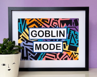 Goblin Mode Print, A4 or A3 Wall Funky 90s Inspired Pattern Retro Style Art Print, Kitsch Cool, Feminist Poster Modern Illustration