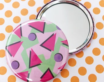 Colourful 90s Print Pink Pocket Mirror, Hand Mirror, Purse Mirror, Pocket Mirror, Make-up Mirror Compact, Bright Gift