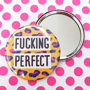 Swearing Bright Leopard Print Pocket Mirror, Hand Mirror, Purse Mirror, Pocket Mirror, Make-up Mirror Compact, You Are Perfect image 1