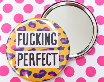 Swearing Bright Leopard Print Pocket Mirror, Hand Mirror, Purse Mirror, Pocket Mirror, Make-up Mirror Compact, You Are Perfect