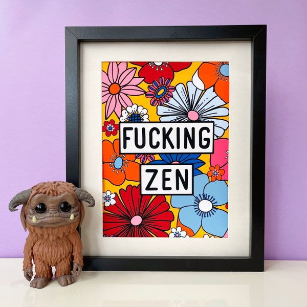 Impression d'art murale Zen, A5, A4 ou A3 fleurs florales funky style rétro, paroles de chanson cool kitsch lumineux