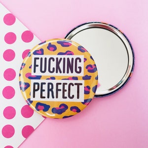 Swearing Bright Leopard Print Pocket Mirror, Hand Mirror, Purse Mirror, Pocket Mirror, Make-up Mirror Compact, You Are Perfect image 2