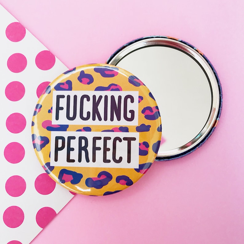 Swearing Bright Leopard Print Pocket Mirror, Hand Mirror, Purse Mirror, Pocket Mirror, Make-up Mirror Compact, You Are Perfect image 2