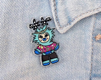 Positivity Monster Acrylic Pin, Blue Reassurance Monster Pin, Kawaii Pin Badge, Friend Gift Idea, Anxiety, Mental Health, Self Care Gift