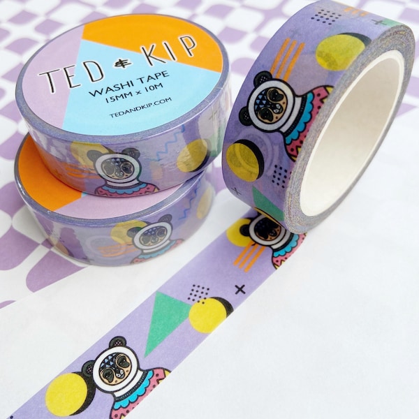 Panda Washi Tape, 90s Abstract Print Illustrated Unique Decorative Paper Masking Tape, Scrapbooking Accessoire, Bullet Journal, Jazzy