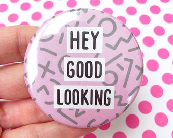 Pink Pocket Mirror, Hand Mirror, Purse Mirror, Pocket Mirror, Make-up Mirror Compact, Hey Good Looking, Quirky 90s Print