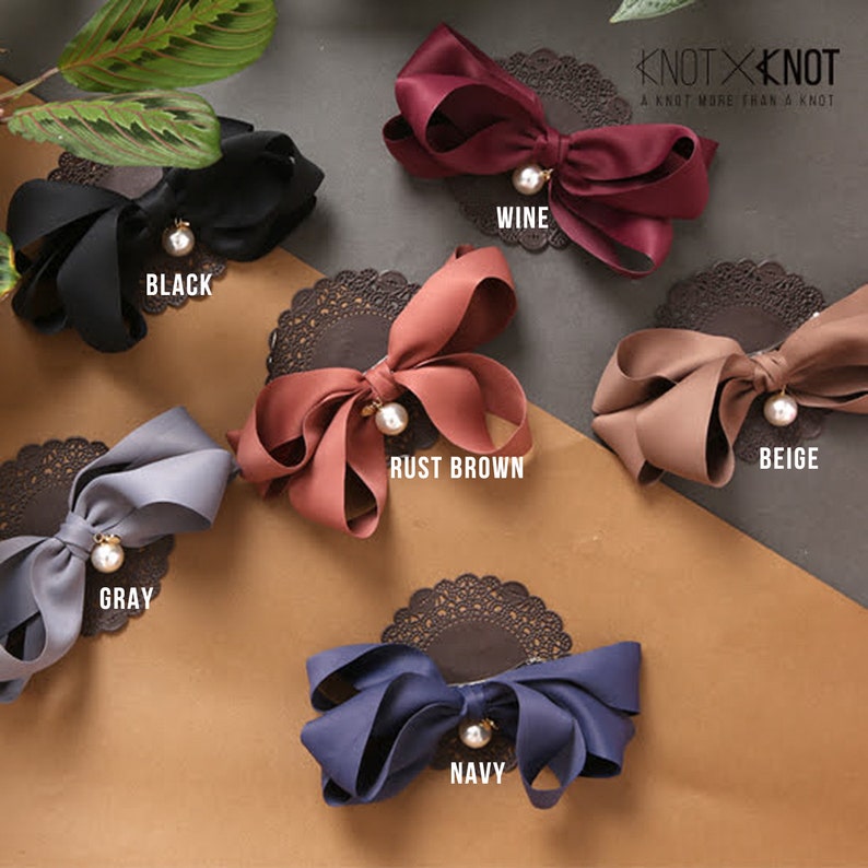Grand mat Satin perle noeud Barrette pour cheveux Ruban Etsy
