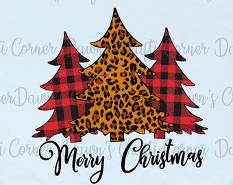 Red Plaid & Leopard Christmas Tree PNG Design (Digital Download)