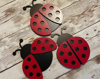 Painted Wooden Ladybug Embellishments - Set of 3