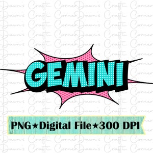 Retro Zwilling Astrologie Zeichen PNG: Sublimationsdesign (Digitaler Download)