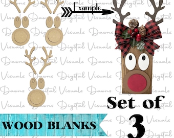 Laser Cut Reindeer Blanks - Set of 3 - Christmas Wood Craft