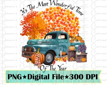 Fall Truck & Pumpkins PNG: Autumn Sublimation Design (Digital Download)