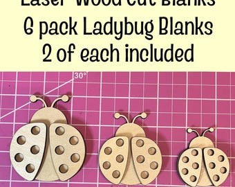 6-Pack Wooden Ladybug Cutouts | Unfinished Wood Blanks for Crafts | 2", 2.5", 3" Laser Cut Ladybugs | DIY Paintable Wood Shapes