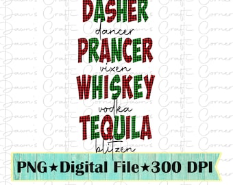 Funny Christmas Reindeer Drinks PNG - Sublimation Design (Digital Download)