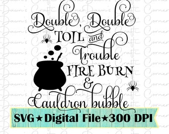 Calderone di Halloween SVG: design a doppia fatica e guai (download digitale)