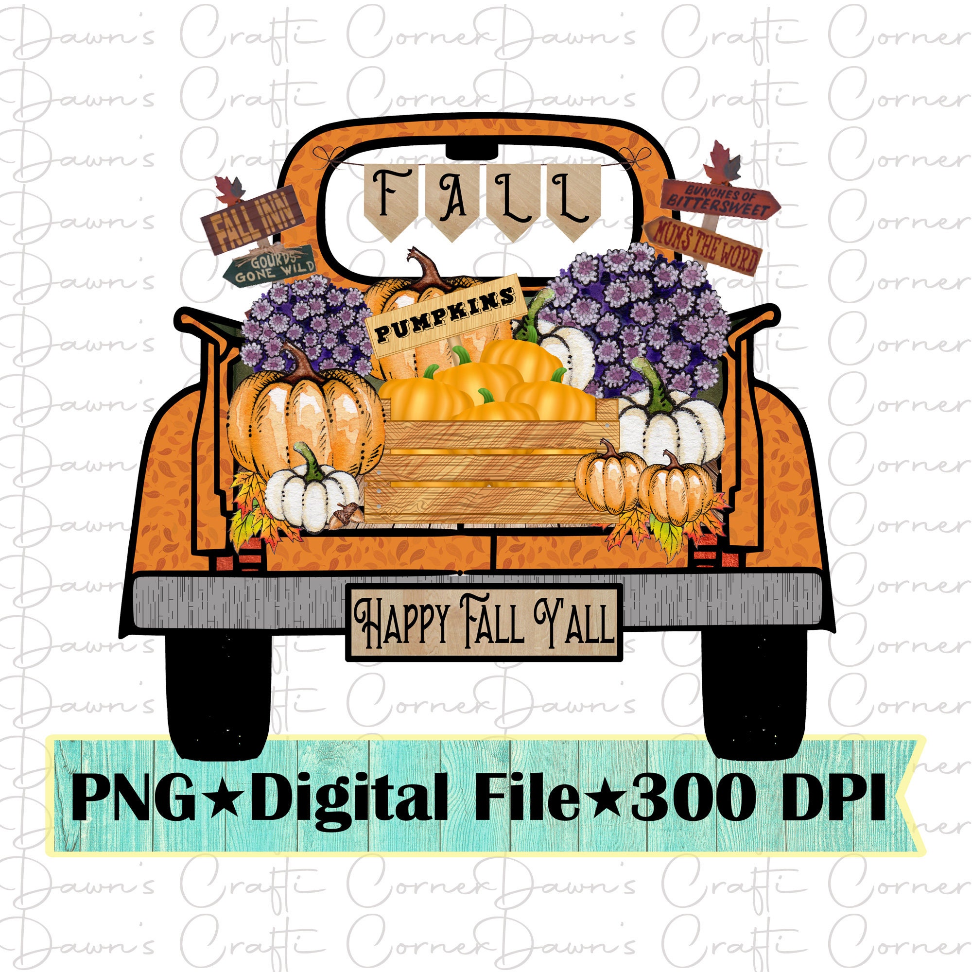 Happy Fall Truck PNG: Vintage Pumpkin Sublimation Design (Digital Download)