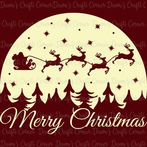 Natale in formato SVG; Buon Natale; Progettazione natalizia; Cielo notturno; Slitta di Babbo Natale; Buon Natale Design SVG; Renna; Cielo notturno; vigilia di Natale