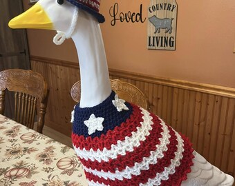 4th of July Porch Goose Outfit Crochet – 23 Inch Goose Clothes with Hat, Patriotic Americana Decor, Red White Blue Goose Outfit