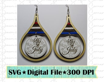 4th Of July Earrings SVG File: Laser Cut Design (Digital Download)