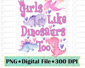 Diseño de sublimación de dinosaurio para niñas, lindo dinosaurio PNG (descarga digital)