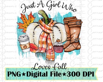 Fall Girl Sublimation Design: Pumpkin, Scarf, Boots (PNG Digital Download)