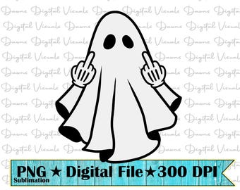 Ghost Middle Finger; Halloween Shirt PNG; Design Embellishment (Digital Download)