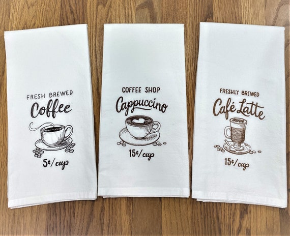 Coffee Tea Towels Embroidered Flour Sack Coffee Lover Gift Java Theme Gift  Coffee Theme Towel Vintage Coffee Barware Coffee Kitchen 