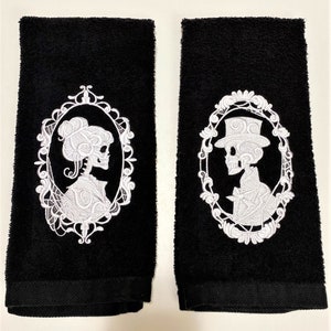 Halloween Decor Embroidered Halloween Towels Skeleton Towels His and Her Towels Gothic Towels Spooky Decor Halloween Bath
