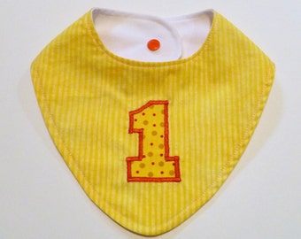 First Birthday Bib Girl: Yellow Pinstripe Smash Cake Bib