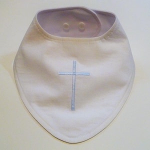 Personalized Baptism Bib: White Cotton Christening Bib with Blue Cross