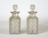 Antique Pair of Victorian Daisy and Button Pattern Glass Dresser Bottles Vanity Perfume Cologne Stoppers EAPG Early American Pattern Glass