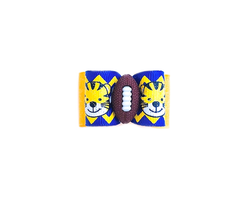 LSU Tiger Paw Pet Hair Bows Double Elastic Bands Purple and Gold Football Bows Chevron and Polka Dots and Tiger Stripes Dog Hair Bows