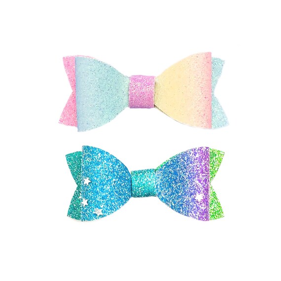 Dog Hair Bows 2 5 Ombre Multi Color Rainbow Fine Glitter Etsy